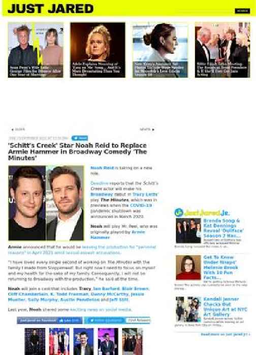 'Schitt's Creek' Star Noah Reid to Replace Armie Hammer in Broadway Comedy 'The Minutes'
