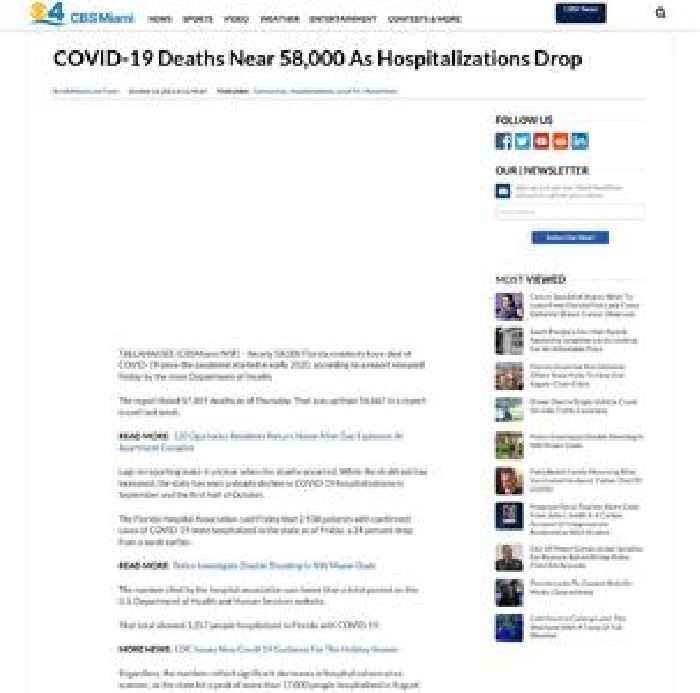 COVID-19 Deaths Near 58,000 As Hospitalizations Drop