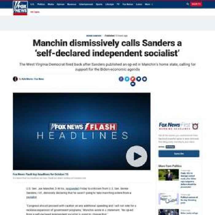 Manchin dismissively calls Sanders a ‘self-declared independent socialist’