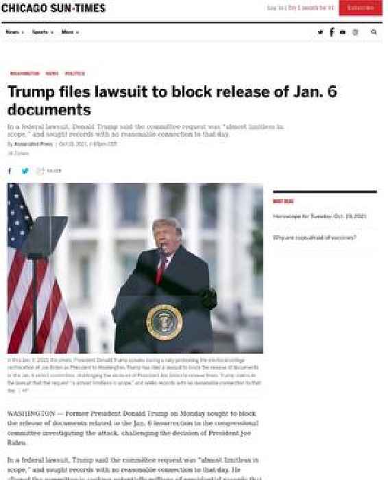 Trump files lawsuit to block release of Jan. 6 documents