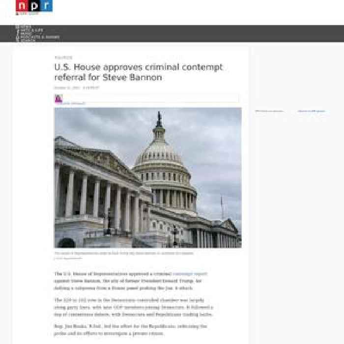 U.S. House approves criminal contempt referral for Steve Bannon