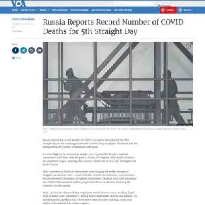 Russia Reports Record Number of COVID Deaths for 5th Straight Day