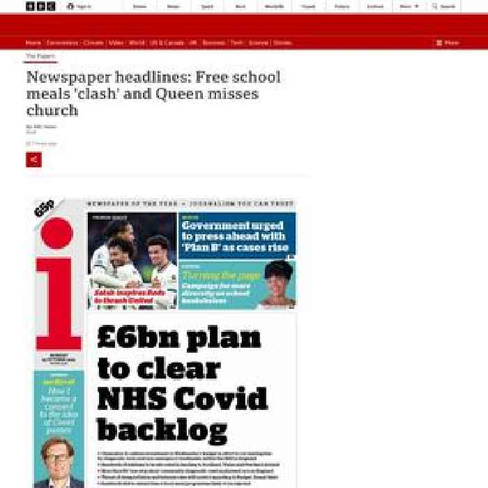 Newspaper headlines: Free school meals 'clash' and Queen misses church