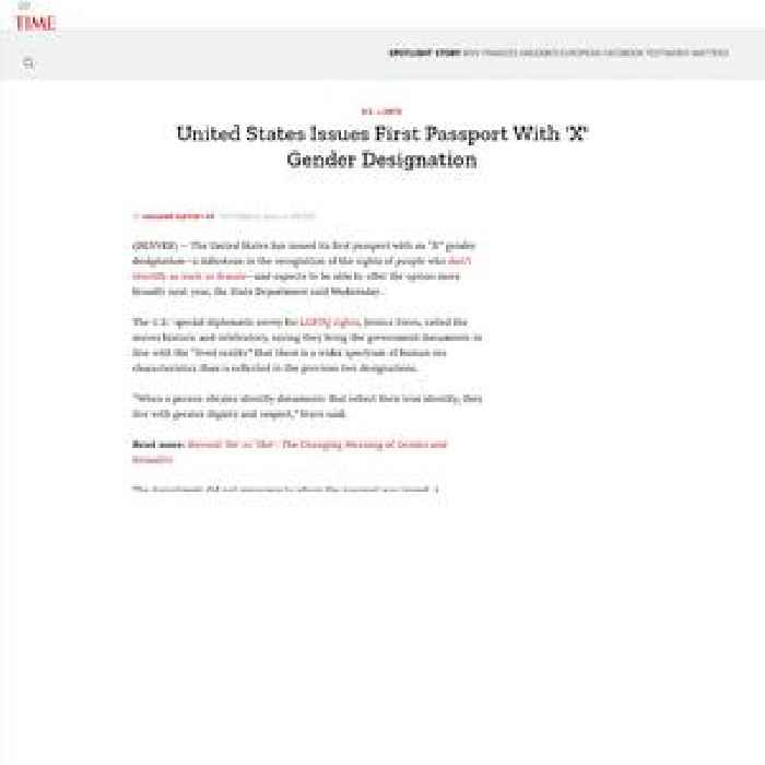 United States Issues First Passport With ‘X’ Gender Designation