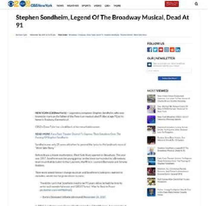 Stephen Sondheim, Legend Of The Broadway Musical, Dead At 91