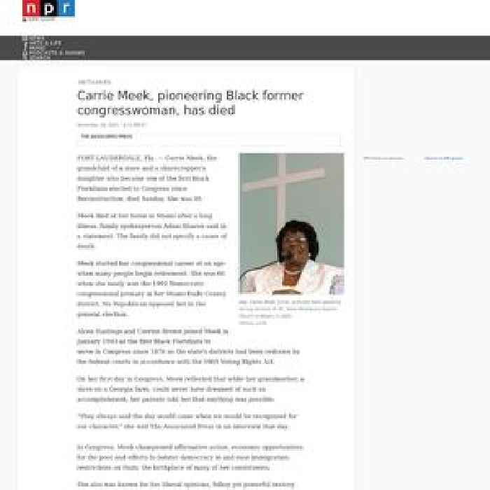 Carrie Meek, pioneering Black former congresswoman, has died