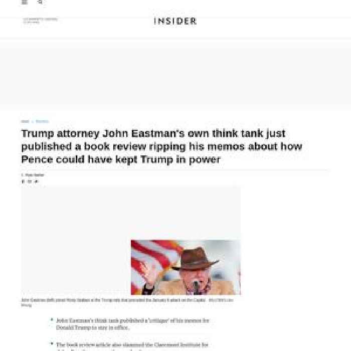 Trump attorney John Eastman's own think tank just published a book review ripping his memos about how Pence could have kept Trump in power
