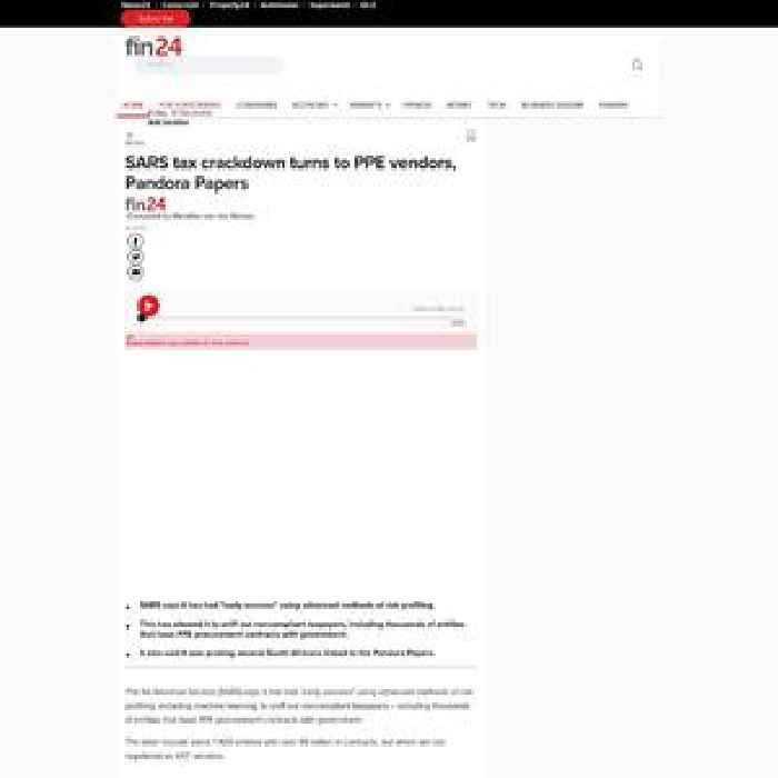 News24.com | SARS tax crackdown turns to PPE vendors, Pandora Papers
