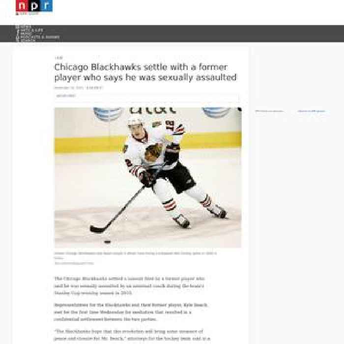 Chicago Blackhawks settle with a former player who says he was sexual assaulted