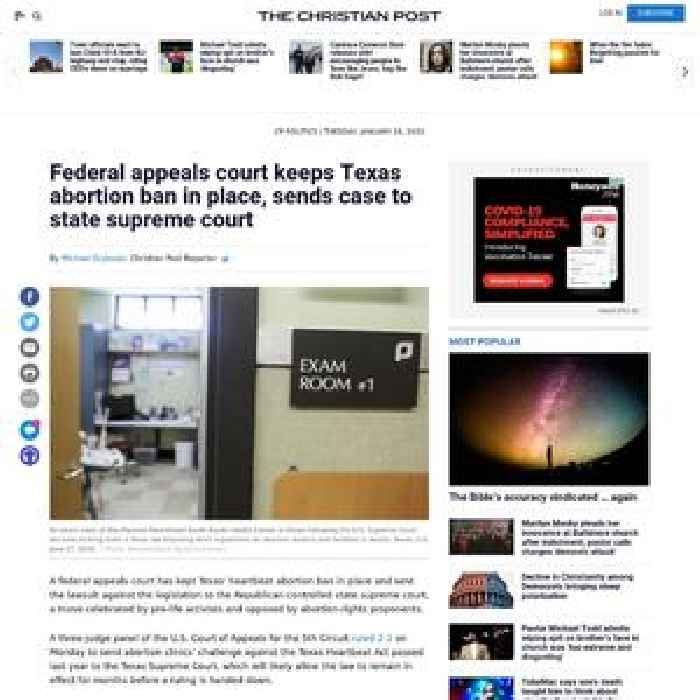 Federal appeals court keeps Texas abortion ban in place, sends case to state supreme court