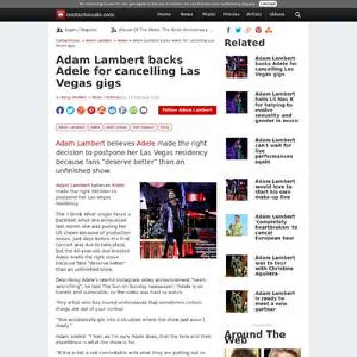 Adam Lambert backs Adele for cancelling Las Vegas gigs
