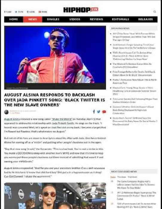 August Alsina Responds To Backlash Over Jada Pinkett Song: 'Black Twitter Is The New Slave Owners'