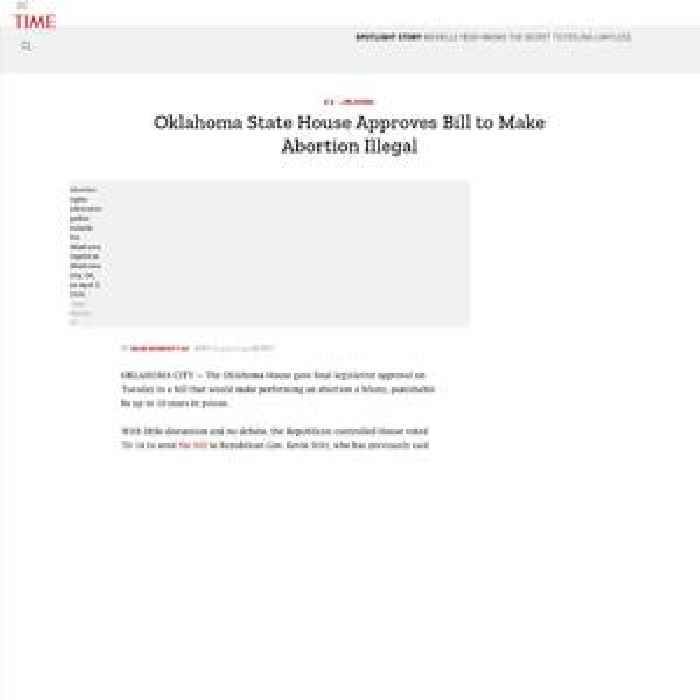 Oklahoma State House Approves Bill to Make Abortion Illegal