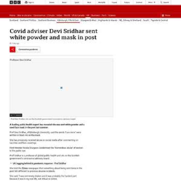 Covid adviser Devi Sridhar sent white powder and mask in post