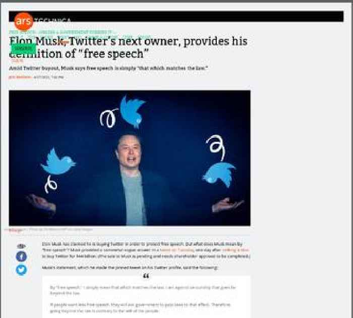 Elon Musk, Twitter’s next owner, provides his definition of “free speech”