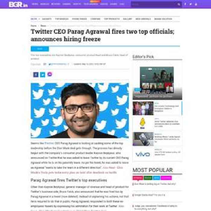 Twitter CEO Parag Agrawal fires two top officials; announces hiring freeze