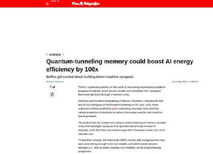 Quantum-tunneling memory could boost AI energy efficiency by 100x