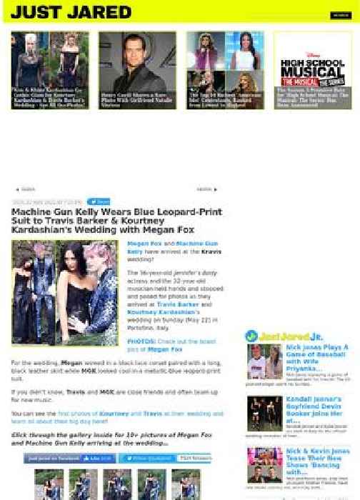 Machine Gun Kelly Wears Blue Leopard-Print Suit to Travis Barker & Kourtney Kardashian's Wedding with Megan Fox