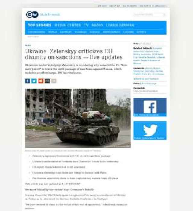 Ukraine: Zelenskyy criticizes EU disunity on sanctions — live updates