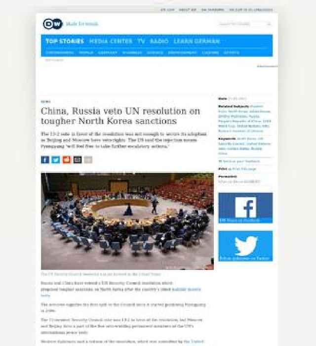 China, Russia veto UN resolution on tougher North Korea sanctions
