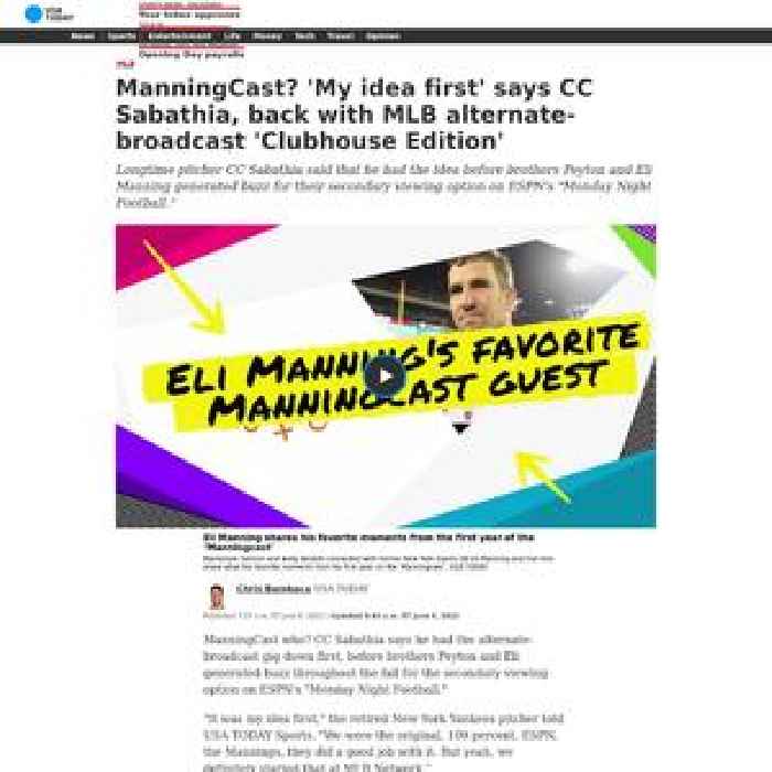 ManningCast? 'My idea first' says CC Sabathia, back with MLB alternate-broadcast 'Clubhouse Edition'