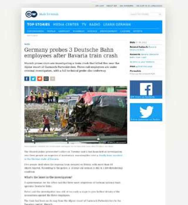 Germany probes 3 Deutsche Bahn employees after Bavaria train crash