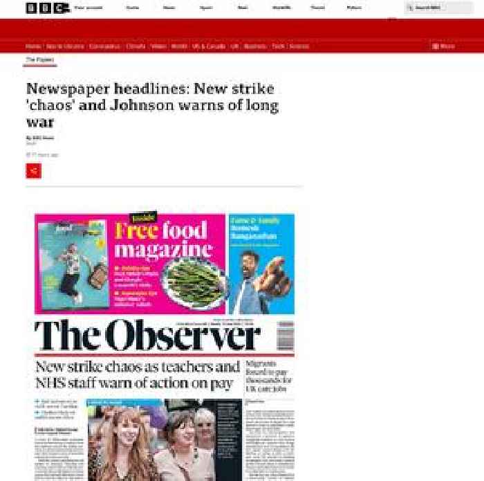 Newspaper headlines: New strike 'chaos' and Johnson warns of long war