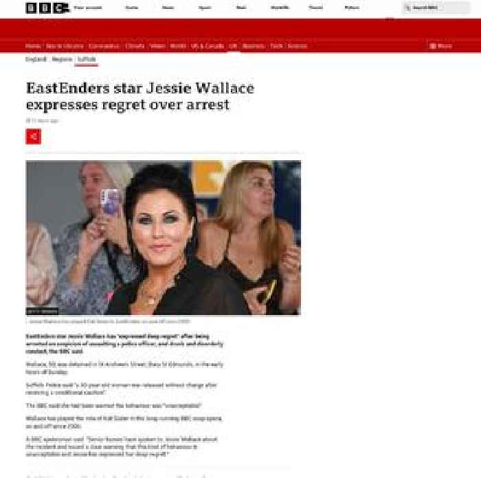 EastEnders star Jessie Wallace expresses regret over arrest