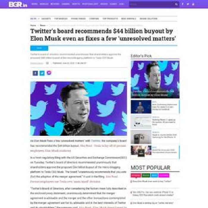 Twitter’s board recommends $44 billion buyout by Elon Musk even as fixes a few ‘unresolved matters’