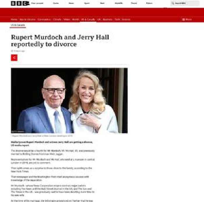 Rupert Murdoch and Jerry Hall to split - reports