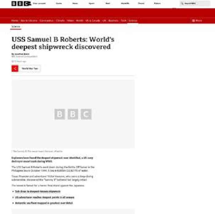 USS Samuel B Roberts: World's deepest shipwreck discovered