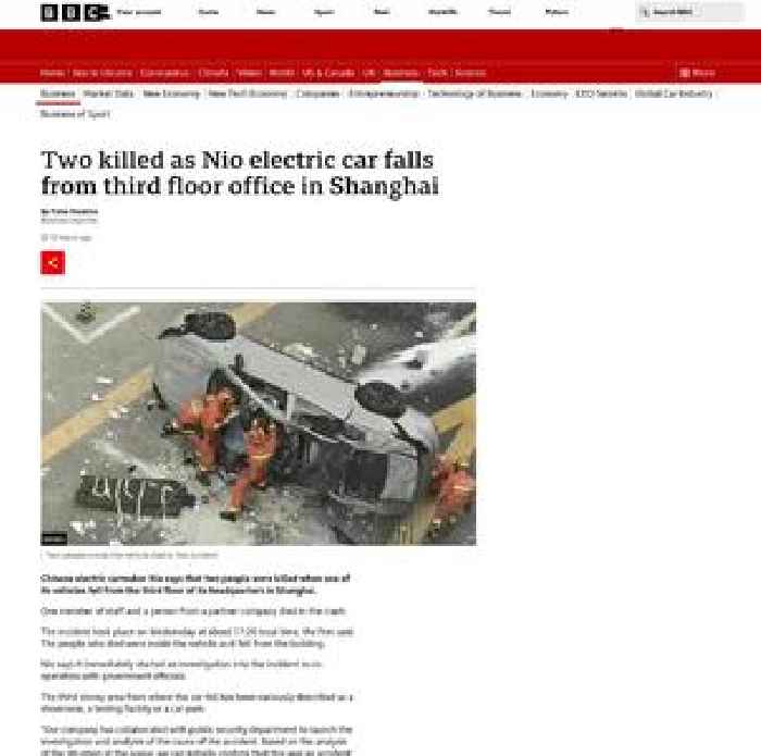 Two killed as Nio electric car falls from third floor office in Shanghai