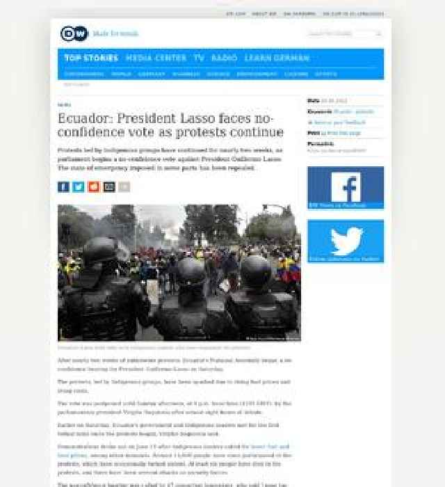 Ecuador: President Lasso faces no-confidence vote as protests continue