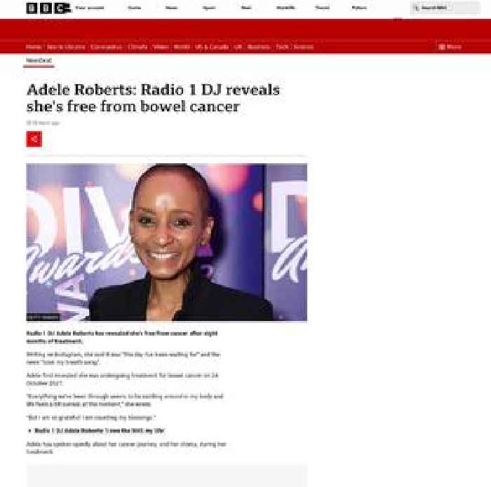 Adele Roberts: Radio 1 DJ reveals she's free from bowel cancer