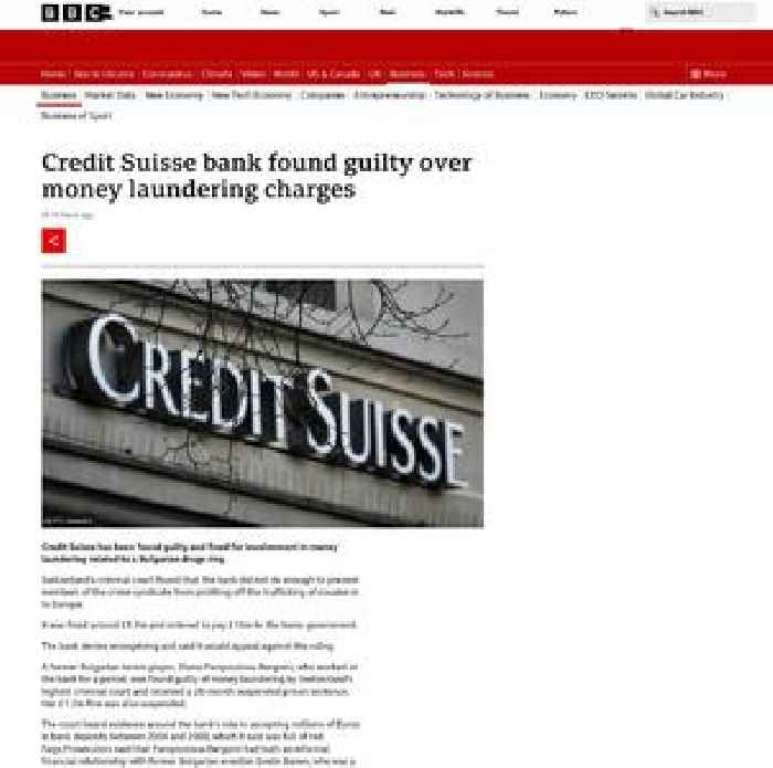 Credit Suisse bank found guilty over money laundering charges