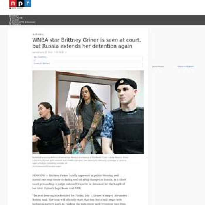 WNBA star Brittney Griner is seen at court, but Russia extends her detention again