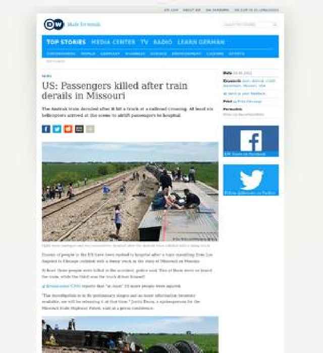 US: Passengers killed after train derails in Missouri