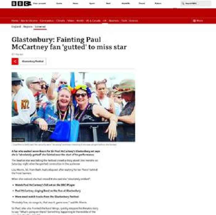 Glastonbury: Fainting Paul McCartney fan 'gutted' to miss star