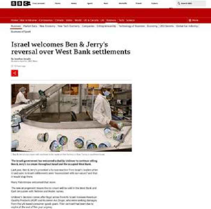 Israel welcomes Ben & Jerry's reversal over West Bank settlements