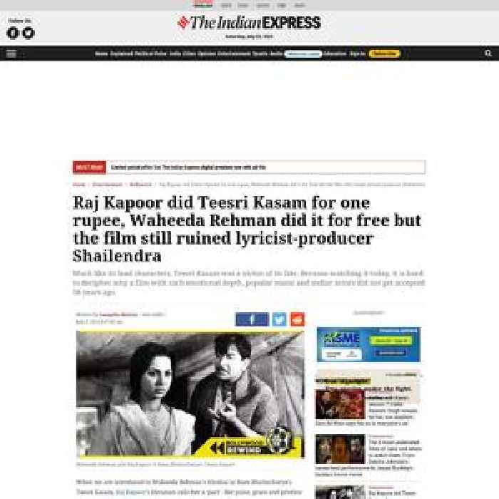 Raj Kapoor did Teesri Kasam for one rupee, Waheeda Rehman did it for free but the film still ruined lyricist-producer Shailendra