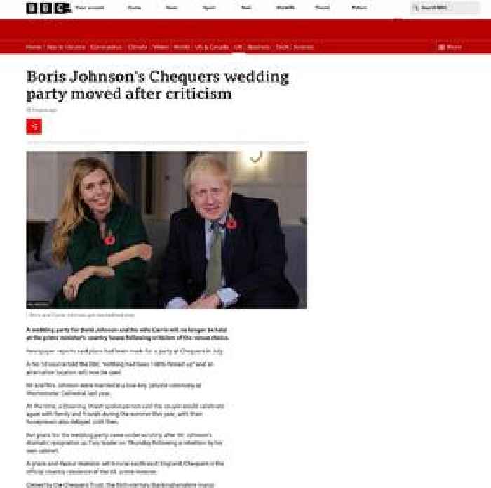 Boris Johnson's wedding party moved after criticism