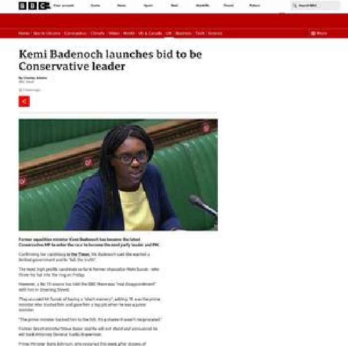 Kemi Badenoch launches bid to be Conservative leader