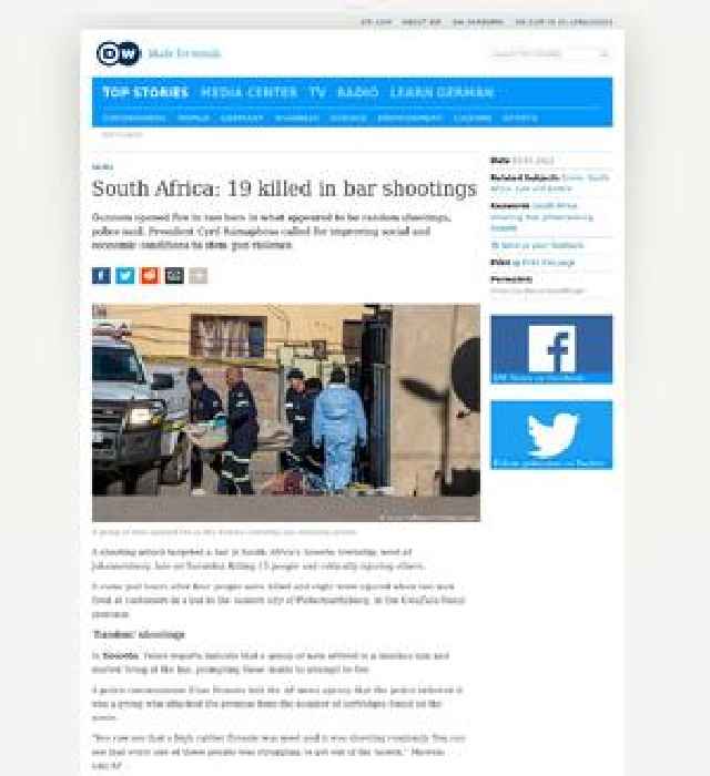South Africa: 15 killed in Soweto bar shooting