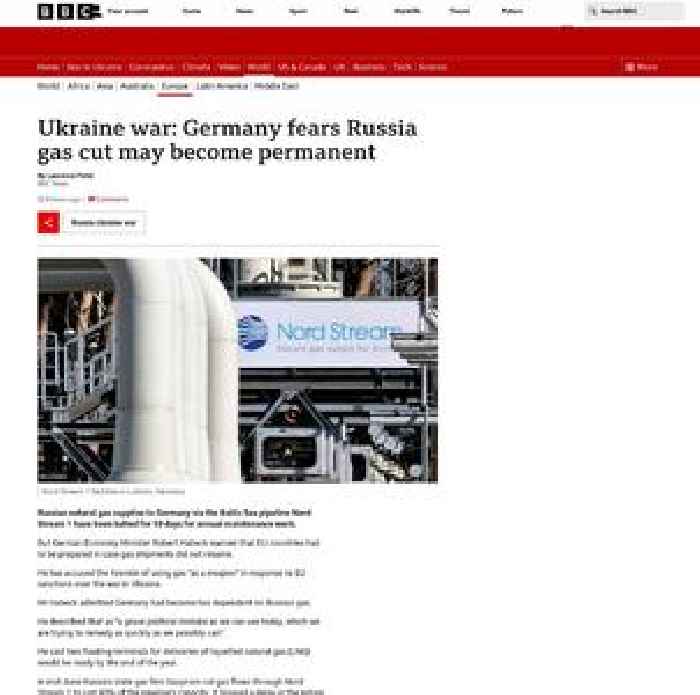 Ukraine war: Germany fears Russia gas cut may become permanent