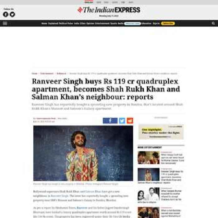 Ranveer Singh buys Rs 119 cr quadruplex apartment, becomes Shah Rukh Khan and Salman Khan’s neighbour: reports