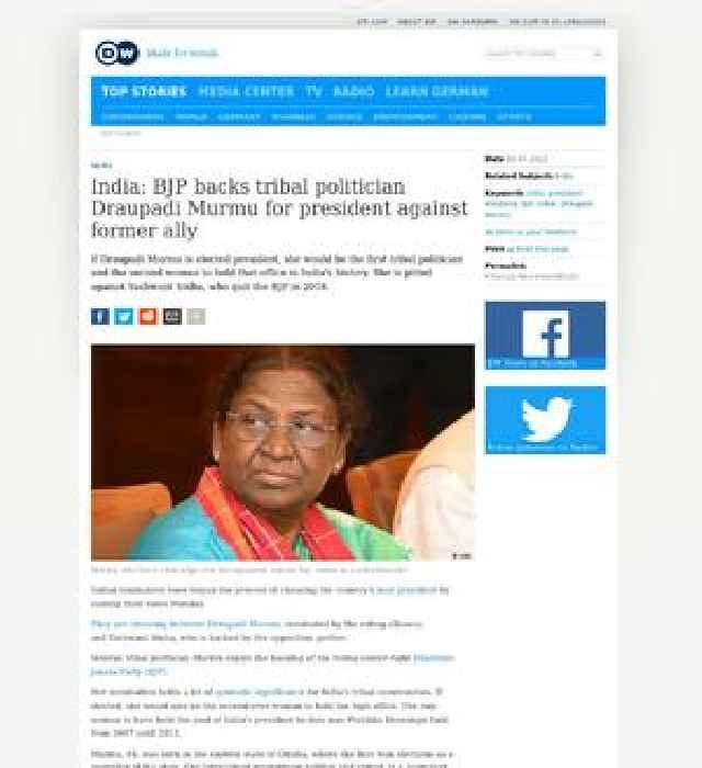 India: BJP backs tribal politician Draupadi Murmu for president against former ally