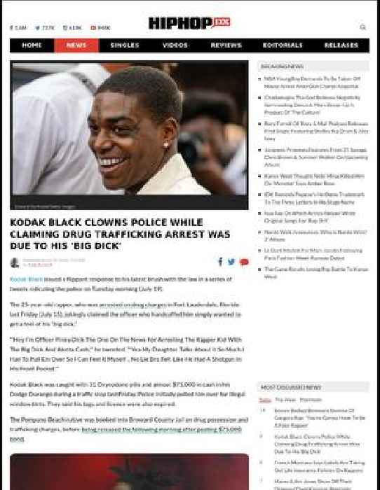 Kodak Black Clowns Police While Claiming Drug Trafficking Arrest Was Due To His 'Big Dick'