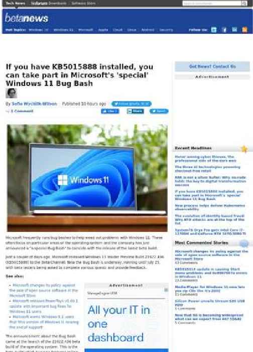 If you have KB5015888  installed, you can take part in Microsoft's 'special' Windows 11 Bug Bash