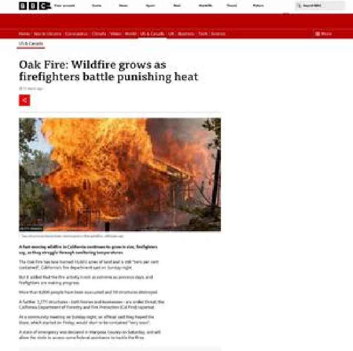 Oak Fire: Wildfire grows as firefighters battle punishing heat