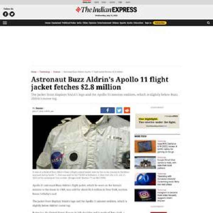 Astronaut Buzz Aldrin’s Apollo 11 flight jacket fetches $2.8 million